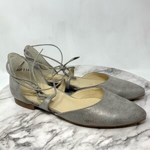 Paul Green Ankle Lace Up Metallic Leather Ballerina Flats 8.5 Edgy Balletcore